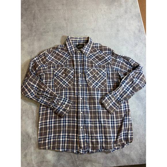 RedHead Other - RedHead Mens Western Pearl Snap Flannel Shirt Brown Blue Plaid Large Long Sleeve